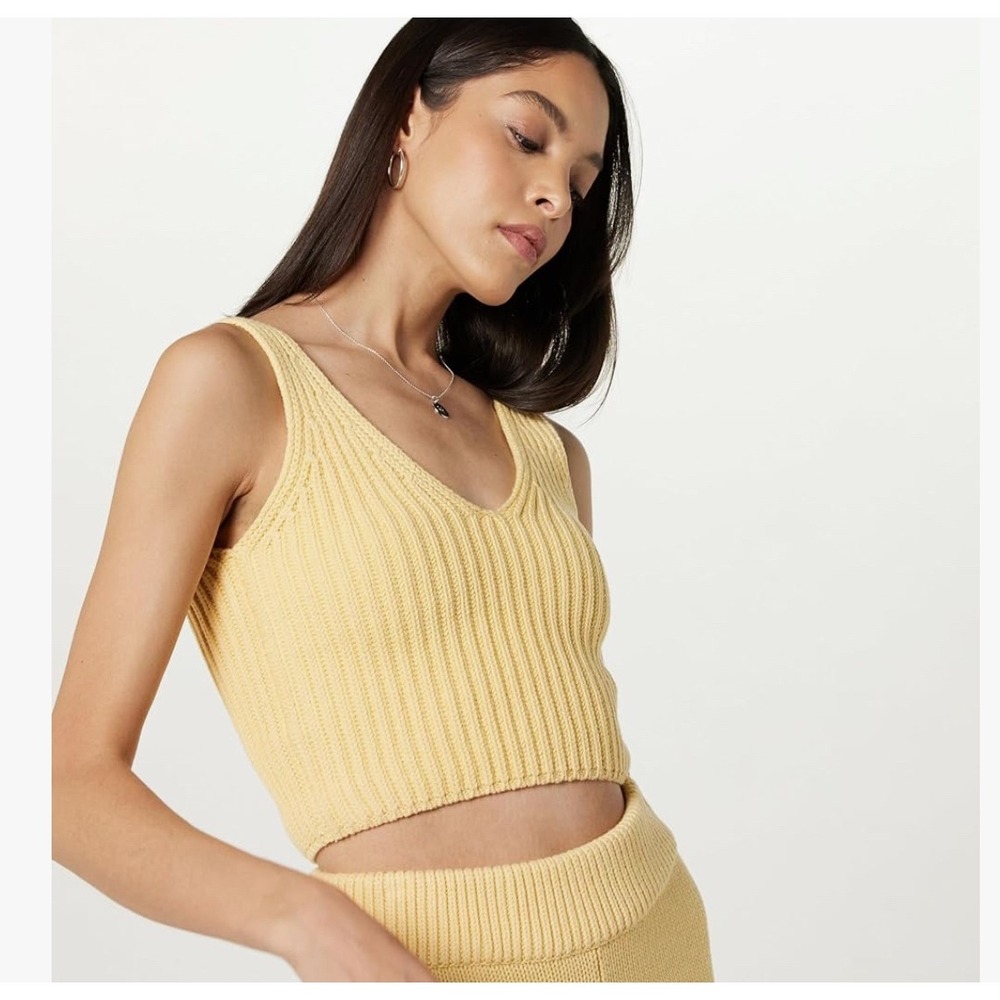 The Drop Sylvia Butter Ribbed Knit V Neck Tank Top Cropped Sleeveless Women's 2X